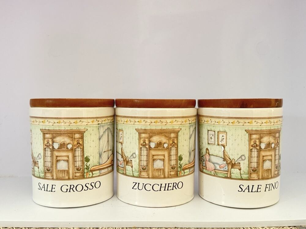 Vintage Italian SIC Stoneware Canister Set 3pc Sugar Salt Cottagecore 1970’s